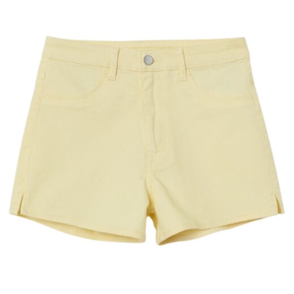 NEW H&M Denim Shorts Classic Stretch Cuffed Stretch Light Yellow SZ 12 - Picture 2 of 11